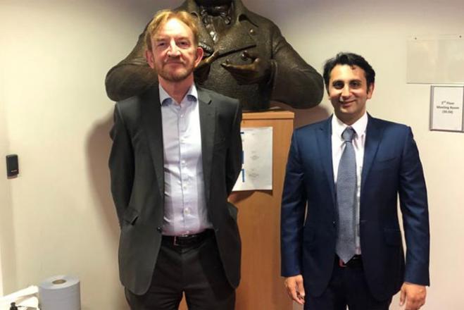 Adar Poonawalla with Professor Adrian Hill. Pic/Twitter Adar Poonawalla