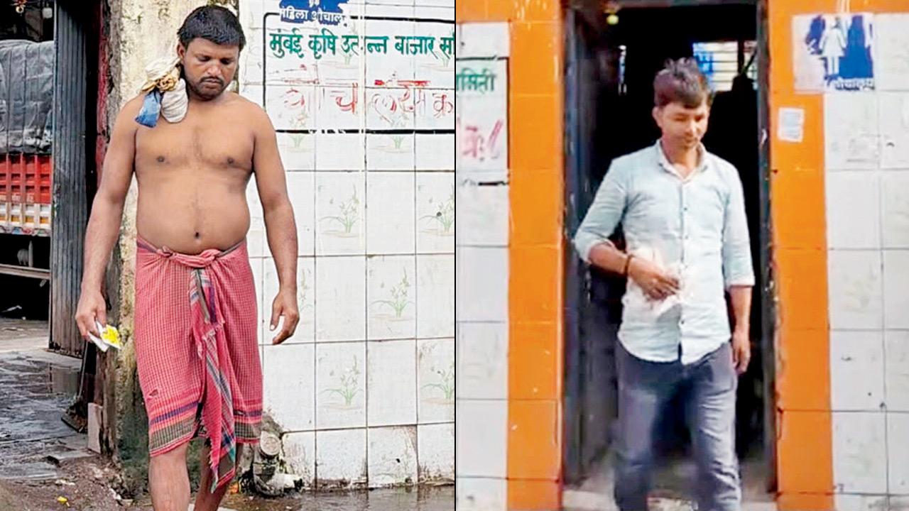 Men are seen exiting the women&rsquo;s toilet at Navi Mumbai APMC