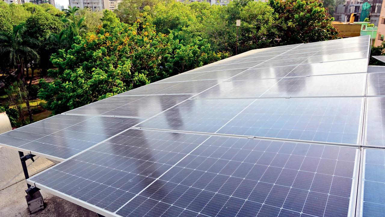 Solar panels on the premises of Café Mysore. Pic/Shadab Khan
