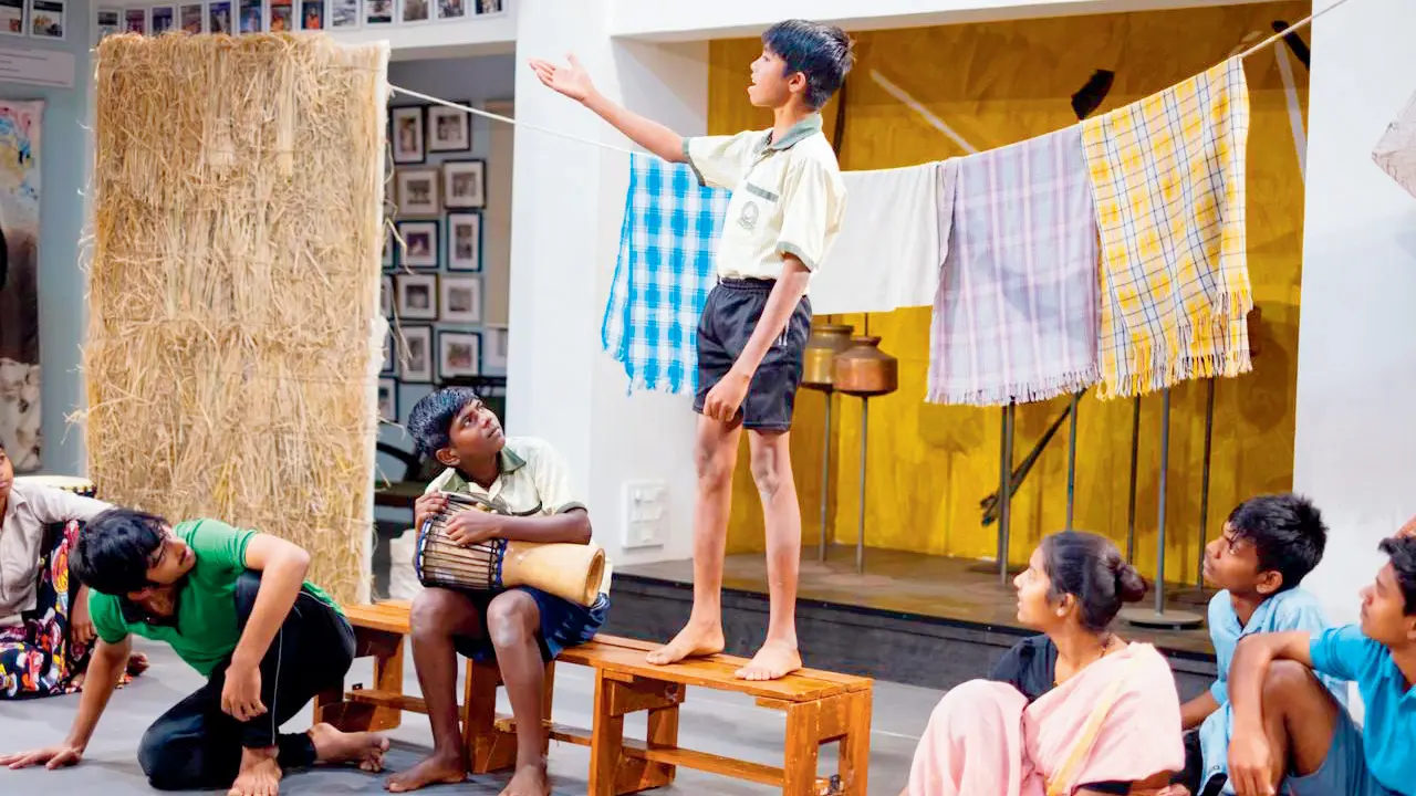 Children rehearse a scene from Jikni at the space in Sonale. Pics Courtesy/Geetanjali Kulkarni
