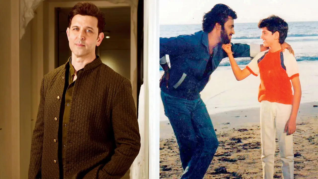 Hrithik Roshan; (right) Rajinikanth and Hrithik Roshan in a still from &lsquo;Bhagwaan Dada&rsquo;