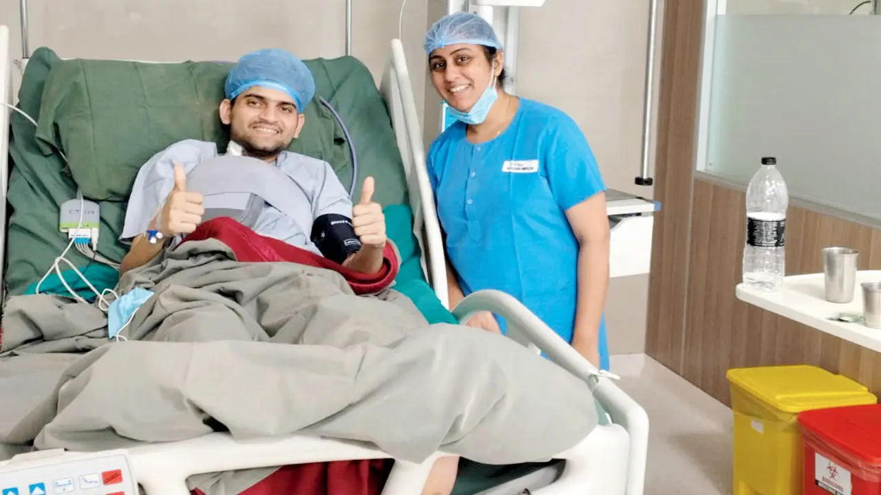 Nipesh Lad during treatment at a hospital in Surat. Pics/By Special Arrangement