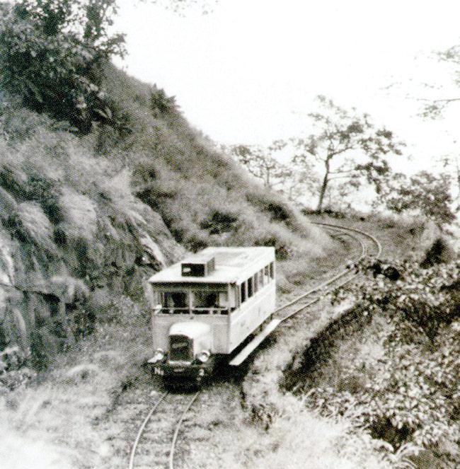 An old photograph of a rail car on the Neral—Matheran section 