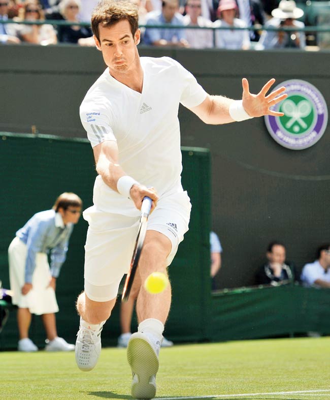 Andy Murray in top flight during his Round Two match against Blaz Rola in London yesterday. Pics/AFP