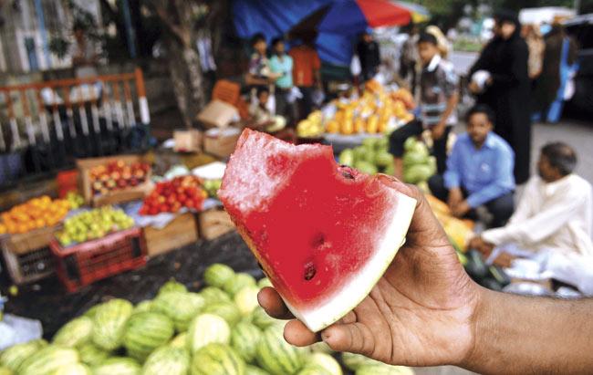 Fruits with high water content like watermelon are in high demand in the month of Ramzan. File pic