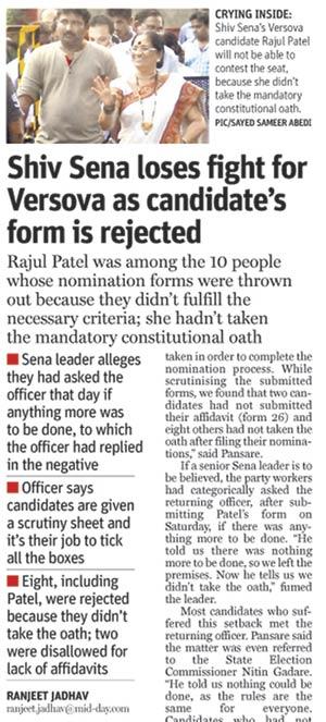 mid-day’s report yesterday on Patel’s nomination getting rejected