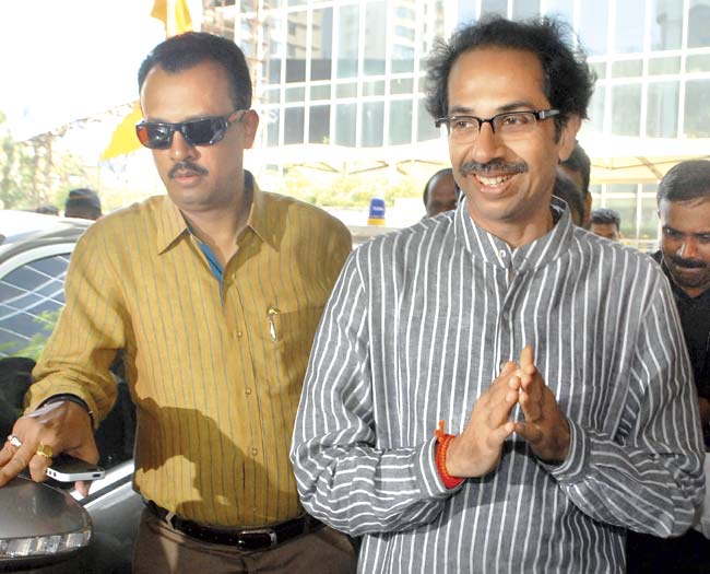 Sena chief Uddhav Thackeray’s PA Milind Narvekar (left) and leader Anil Desai met CM Devendra Fadnavis on Sunday. File pic