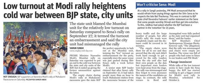 mid-day’s report yesterday on the turnout at Modi’s Saturday rally. File pics