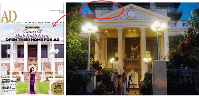 Parts of the Annexe building can be seen behind Mannat, but it disappears on the cover of Architectural Digest (left)