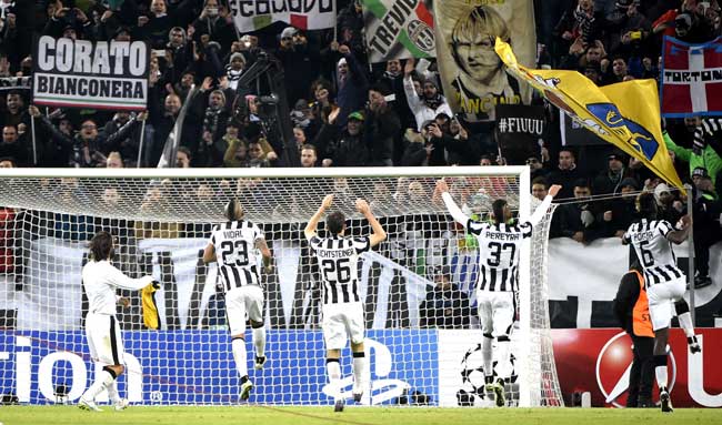 Juventus players celebrate at the end of the UEFA Champions League football match Juventus vs Atletico Madrid at the "Juventus Stadium" in Turin. Pic/AFP