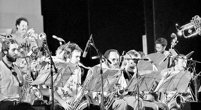 Some of the participating artistes of Jazz Yatra 1978 playing together as part of a jam session on the final day of the festival