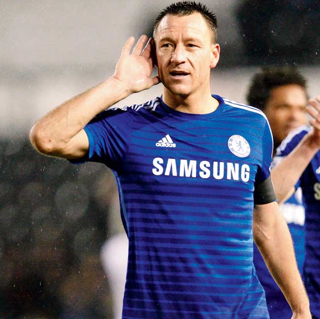 Defender John Terry celebrates after Chelsea entered the League Cup semis by beating Derby