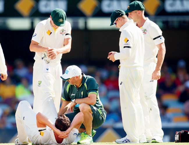 Josh Hazlewood receives a treatment yesterday. Pic/Getty Images