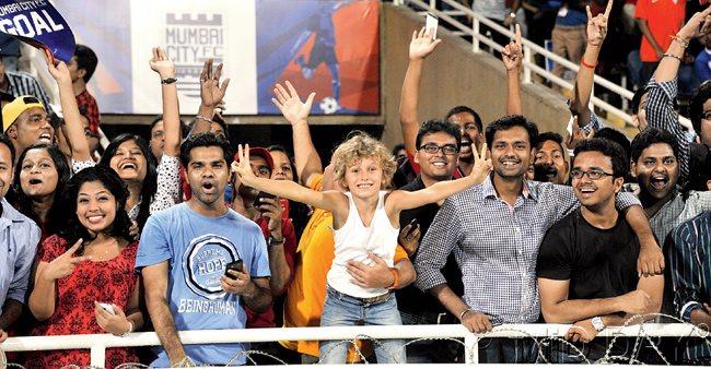 Mumbai City FC fans during their first ISL match at home on Saturday