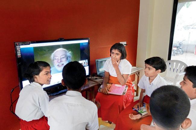 Students at a school in the historical city of Phaltan near Pune use the state’s first SinC lab