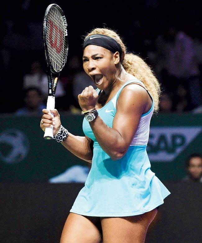 Serena Williams reacts after defeating Ana Ivanovic of Serbia in Singapore yesterday. Pic/AFP