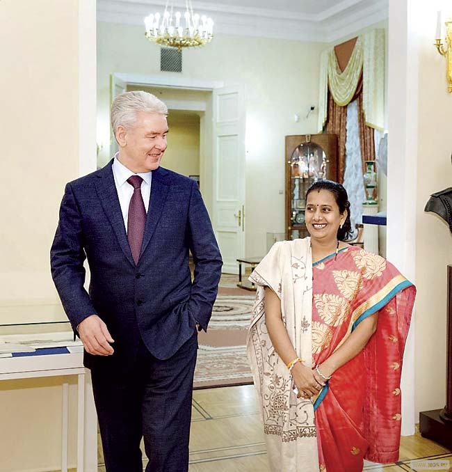 Mumbai Mayor Snehal Ambekar with Moscow Mayor Sergei Sobyanin during the Moscow Urban Forum. Pic courtesy Press Service of the Mayor and Moscow Government