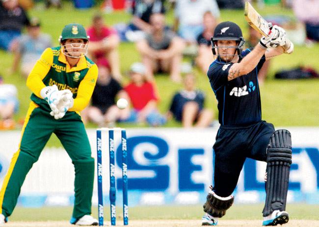 Luke Ronchi en route his 99 against SA yesterday. Pic/AFP