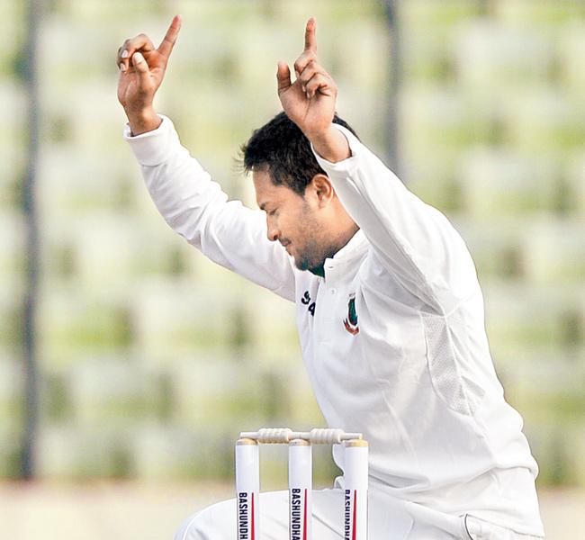 Shakib Al Hasan celebrates a wicket on Saturday. Pic/AFP