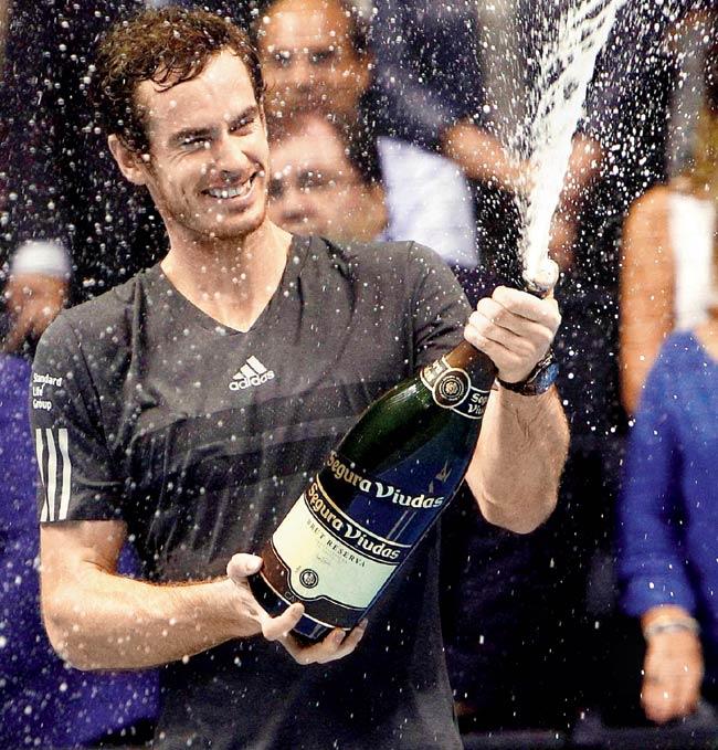 Andy Murray celebrates winning the Valencia Open title. Pic/AP/PTI