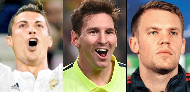 Cristiano Ronaldo, Lionel Messi and Manuel Neuer