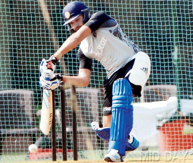 Rohit Sharma at the Brabourne Stadium nets yesterday ahead of India A