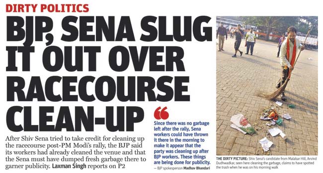 mid-day’s October 6 report on the Sena-BJP’s slugfest over the clean-up of Mahalaxmi Racecourse