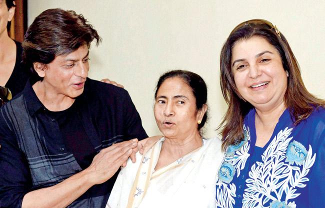 Shah Rukh Khan, West Bengal Chief Minister Mamata Banerjee and Farah Khan
