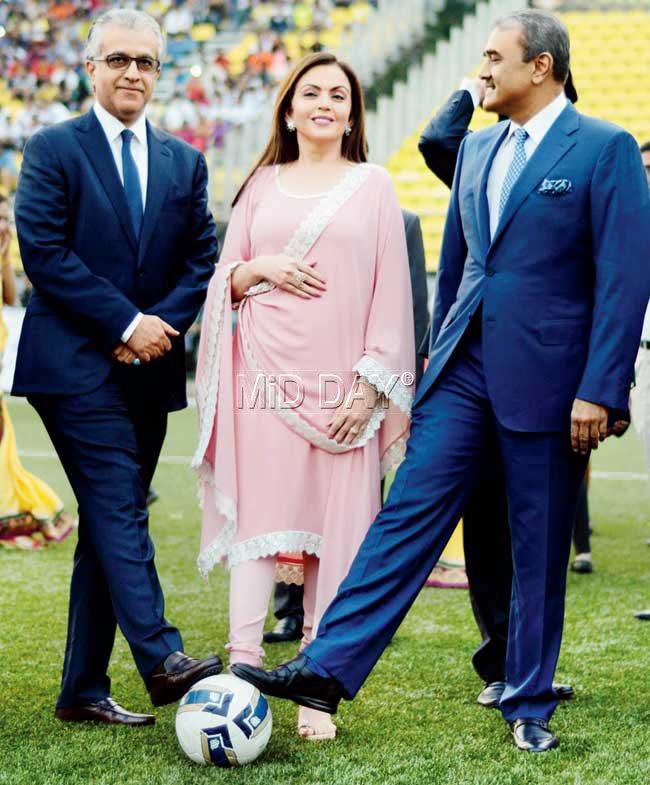 The Cooperage Football Stadium was re-opened after five years by Asian Football Confederation AFC president Shaikh Salman bin Ebrahim Al-Khalifa left yesterday. The upgrading of the Cooperage Ground, was done under FIFA-s -Win in India, With India- project. Also present at the occasion was Nita Ambani, ISL founder and chairperson, and AIFF president Praful Patel right. Pic/Bipin Kokate