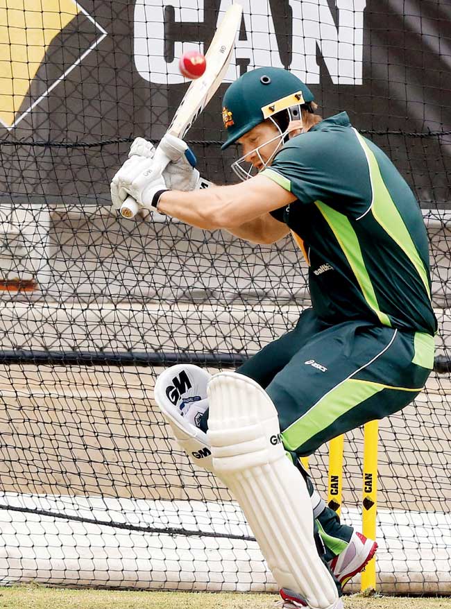 Shane Watson evades a bouncer during a practice session in Adelaide yesterday. Pic/Getty Images