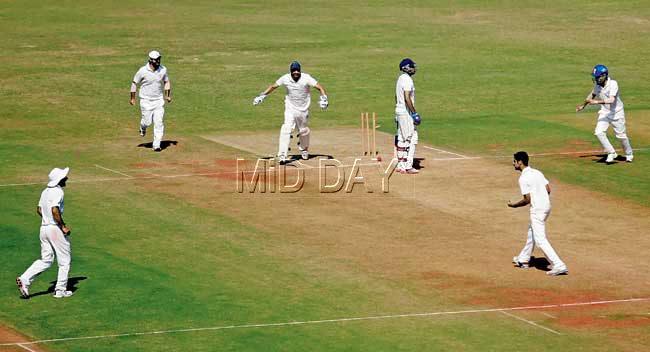 Mumbai skipper Suryakumar Yadav is bowled by J&K