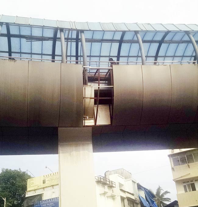 The Andheri (East) skywalk which now boasts of a hole in the structure