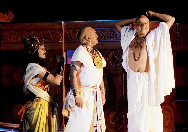 A scene from the Hindi drama Chanakya starring Manoj Joshi (right) in the lead role, which was based on the Mauryan era.