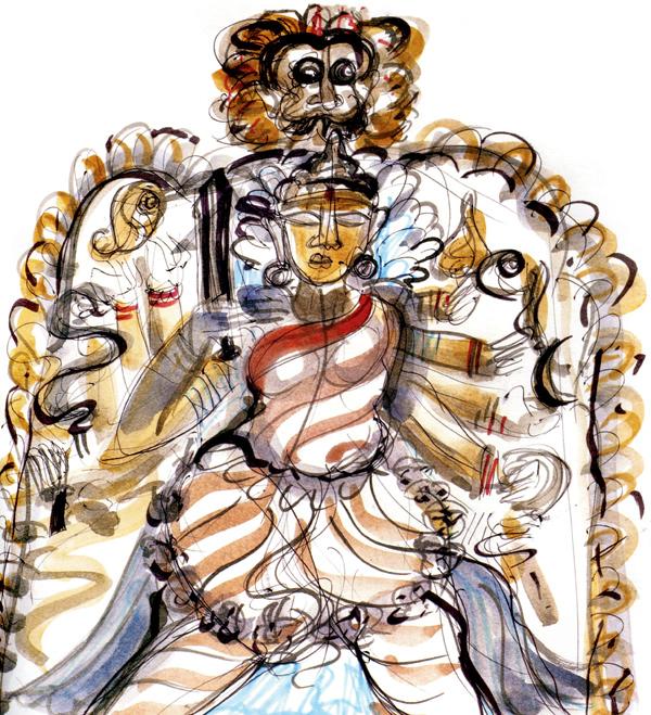 Durga, watercolour on paper, from the Hampi series  