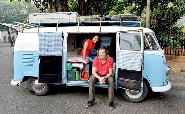 ON THE ROAD: Cynthia and Jens Jacob in their Volkswagen Kombi, a four-cylinder 1500cc petrol van