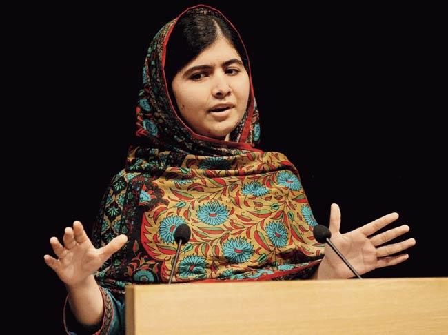 Malala addresses the media in Birmingham yesterday. Pic/PTI