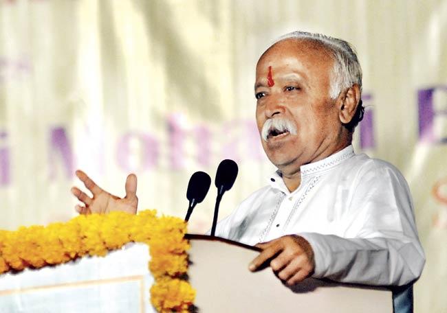 RSS chief Mohan Bhagwat. The RSS has decided to help the BJP in campaigning for the state assembly polls by providing background support. File pic
