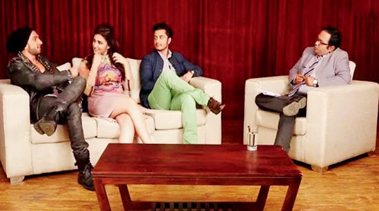 Ranveer Singh, Parineeti Chopra and Ali Zafar with the show host