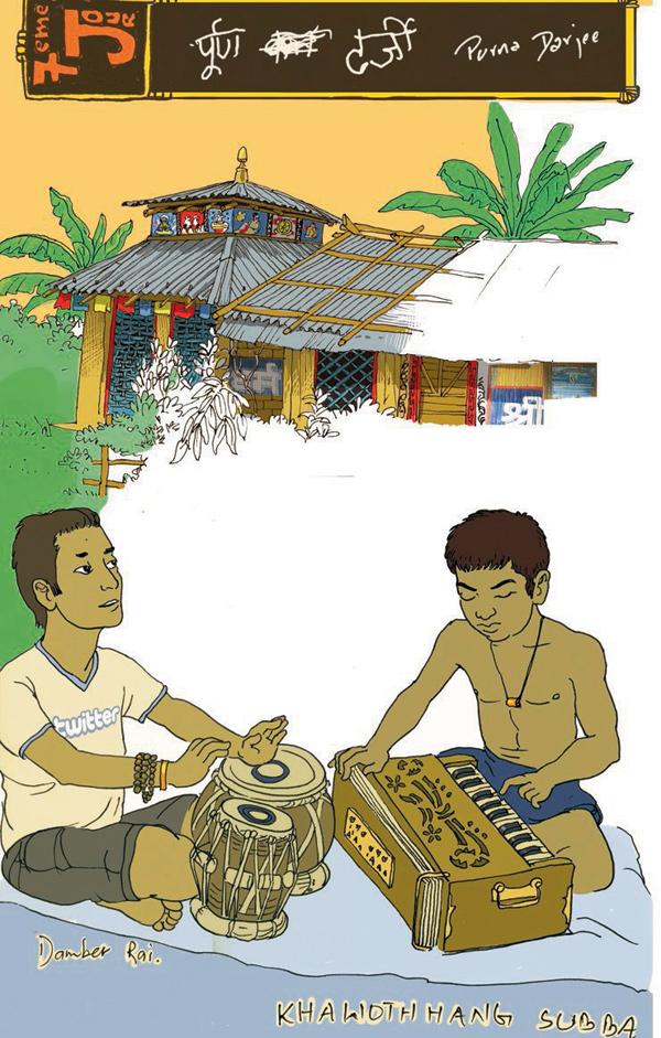 Two Bhutanese refugees, rehearsing for a music competition is a scene from one of Wild’s untitled works