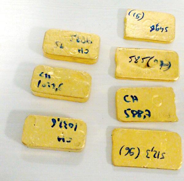 Some of the gold bars seized by the Air Intelligence Unit