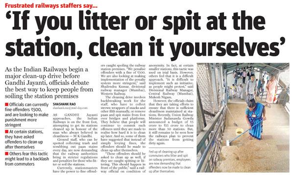 Since the last few days, ground staff can be spotted collecting trash and scrubbing out paan stains at station premises. mid-day had reported on September 19 that the staff members were demanding that railway authorities bring in stricter regulations and penalties for people who litter or soil station premises