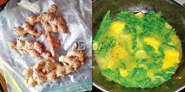 Ginger used in the North-east is of a smaller kind and Pork stew with mustard leaves. 