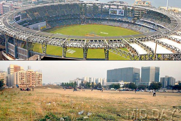 The BJP is considering options such as Wankhede Stadium (top) and MMRDA grounds at Bandra Kurla Complex (above) for the ceremony