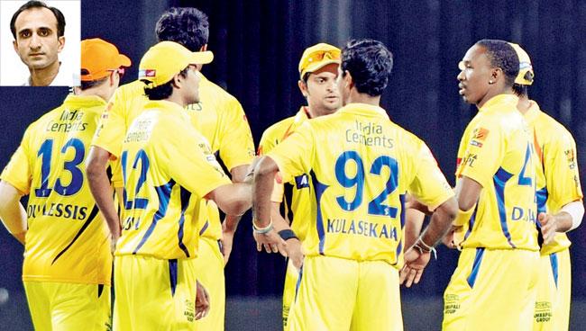 Yellow fever: Chennai Super Kings players discuss strategy during the 2012 edition of the Indian Premier League and (inset) Rahul Mehra