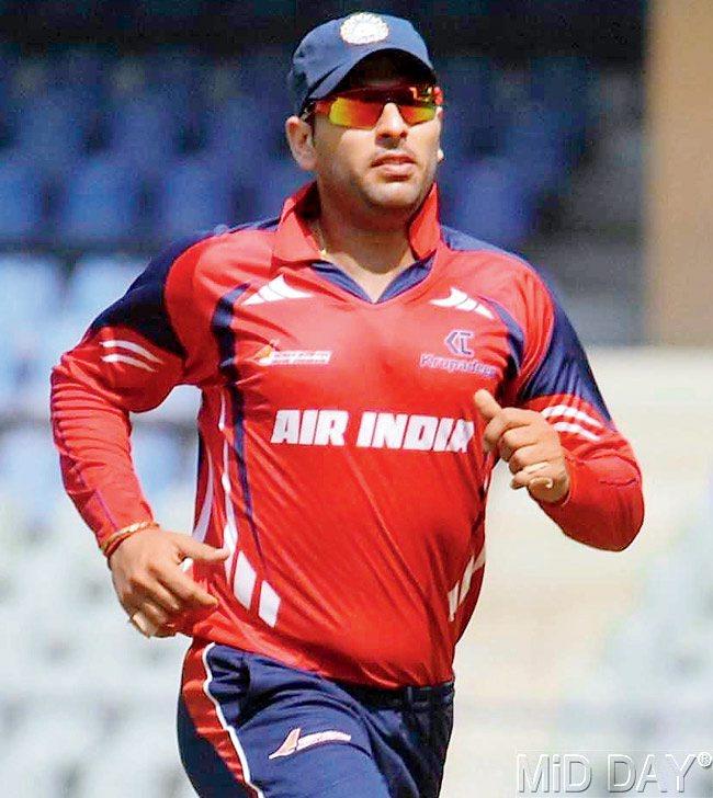 Yuvraj Singh fields for Air India at the Wankhede yesterday. Pic/Suresh KK