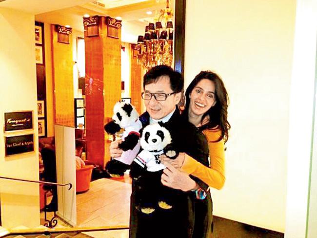 She often meets Jackie Chan, whom she starred with in the film, Myth