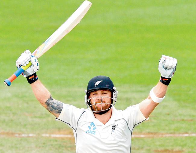 Brendon McCullum celebrates his 300 on Tuesday. Pic/Getty Images