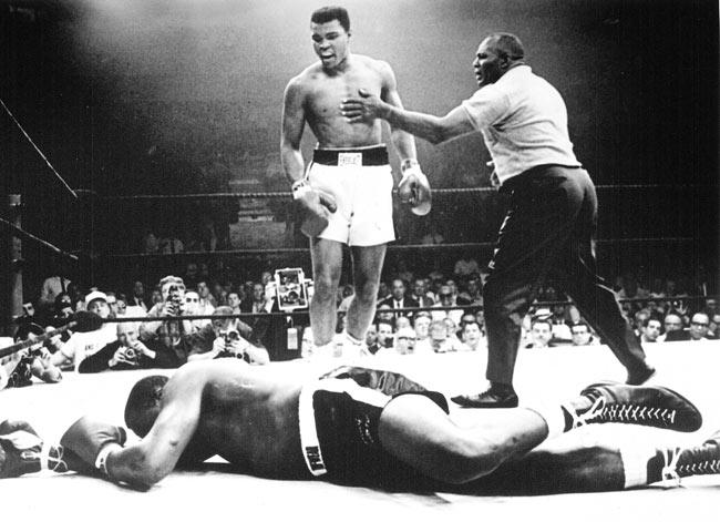 Muhammad Ali stands over the fallen Sonny Liston. Pic/Allsport Hulton/Archive