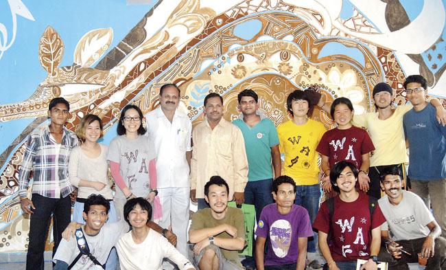 The group of artists and volunteers at the Ashram School