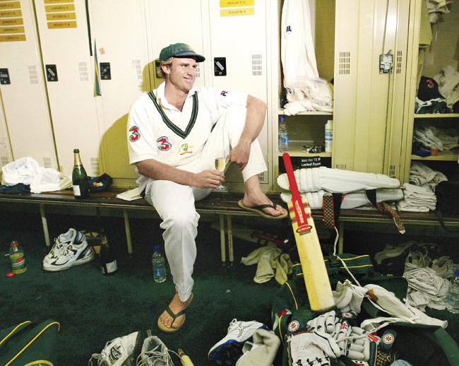 Australian Matthew Hayden relaxes in the Perth dressing room after breaking Brian Lara’s world record of 375 in 2003